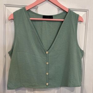Green Crop Buttoned Tank Top